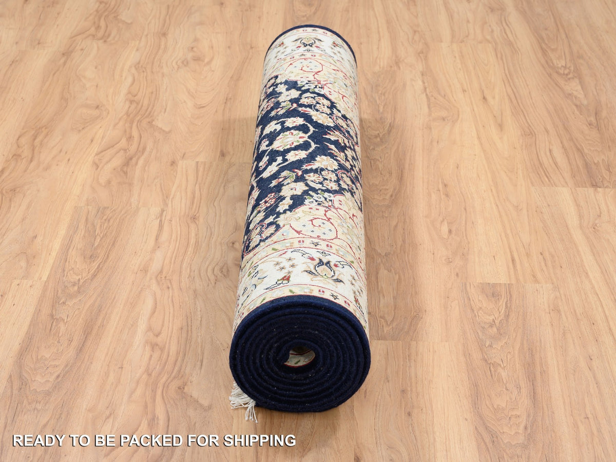 Nain Fine Oriental hand-knotted wool runner in Blue & Ivory, 4' x 12' — SKU O064000 (view 6)