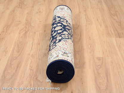Nain Fine Oriental hand-knotted wool runner in Blue & Ivory, 4' x 12' — SKU O064000 (view 6)