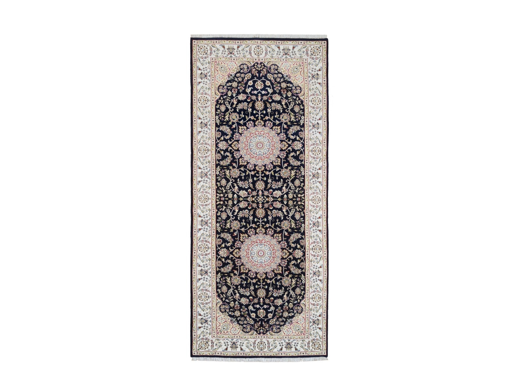 Nain Fine Oriental hand-knotted wool runner in Blue & Ivory, 4'2" x 10'4" — SKU O064007