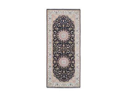 Nain Fine Oriental hand-knotted wool runner in Blue & Ivory, 4'2" x 10'4" — SKU O064007