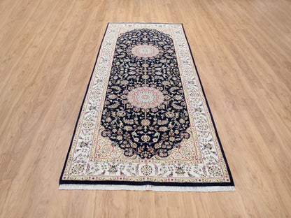 Nain Fine Oriental hand-knotted wool runner in Blue & Ivory, 4'2" x 10'4" — SKU O064007 (view 2)