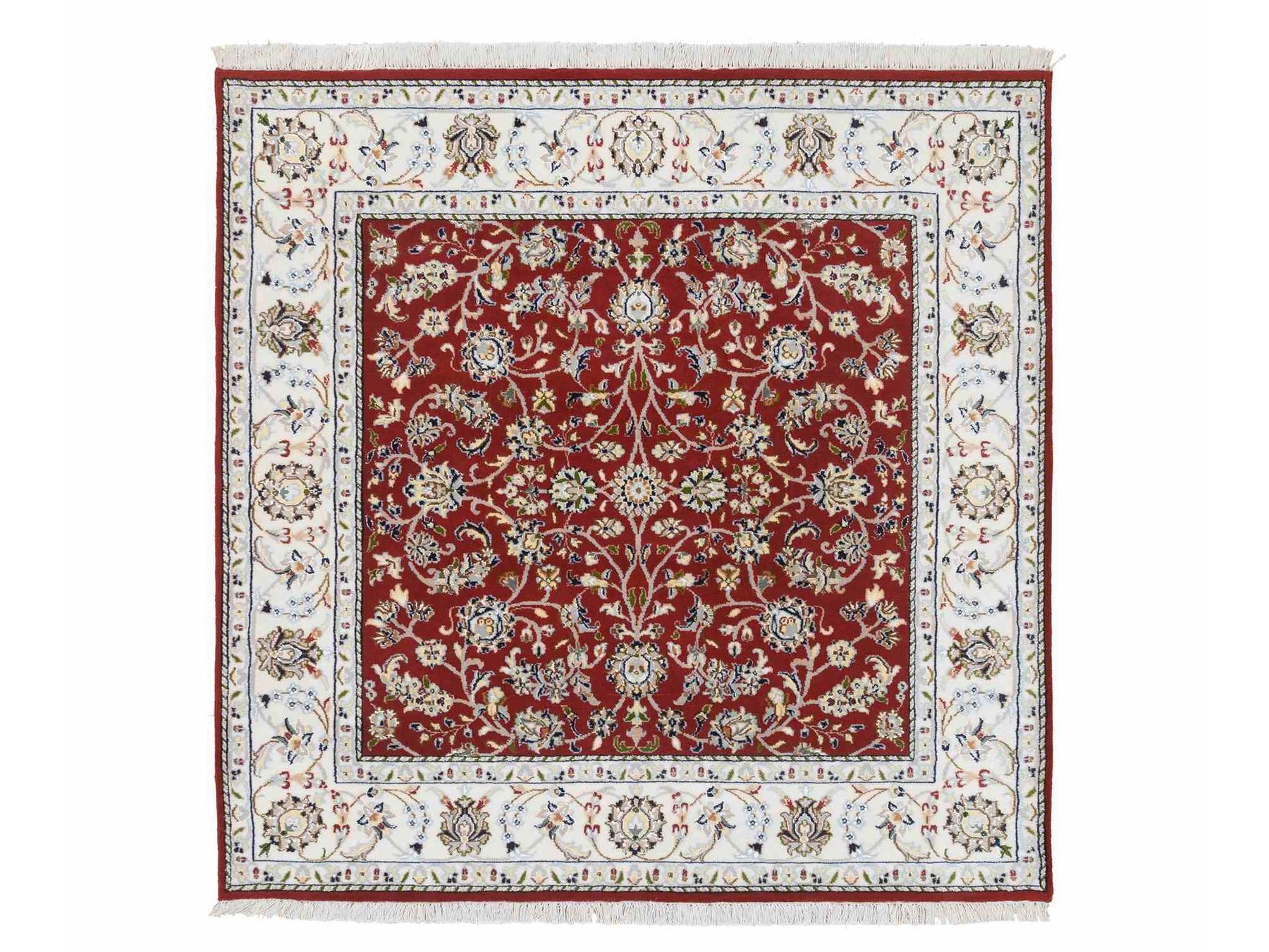 Red 5'0" x 5'1" Fine Oriental Hand knotted Wool Rug - Sku: O064011