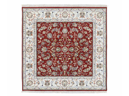 Red 5'0" x 5'1" Fine Oriental Hand knotted Wool Rug - Sku: O064011