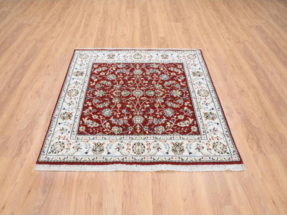Red 5'0" x 5'1" Fine Oriental Hand knotted Wool Rug - Sku: O064011