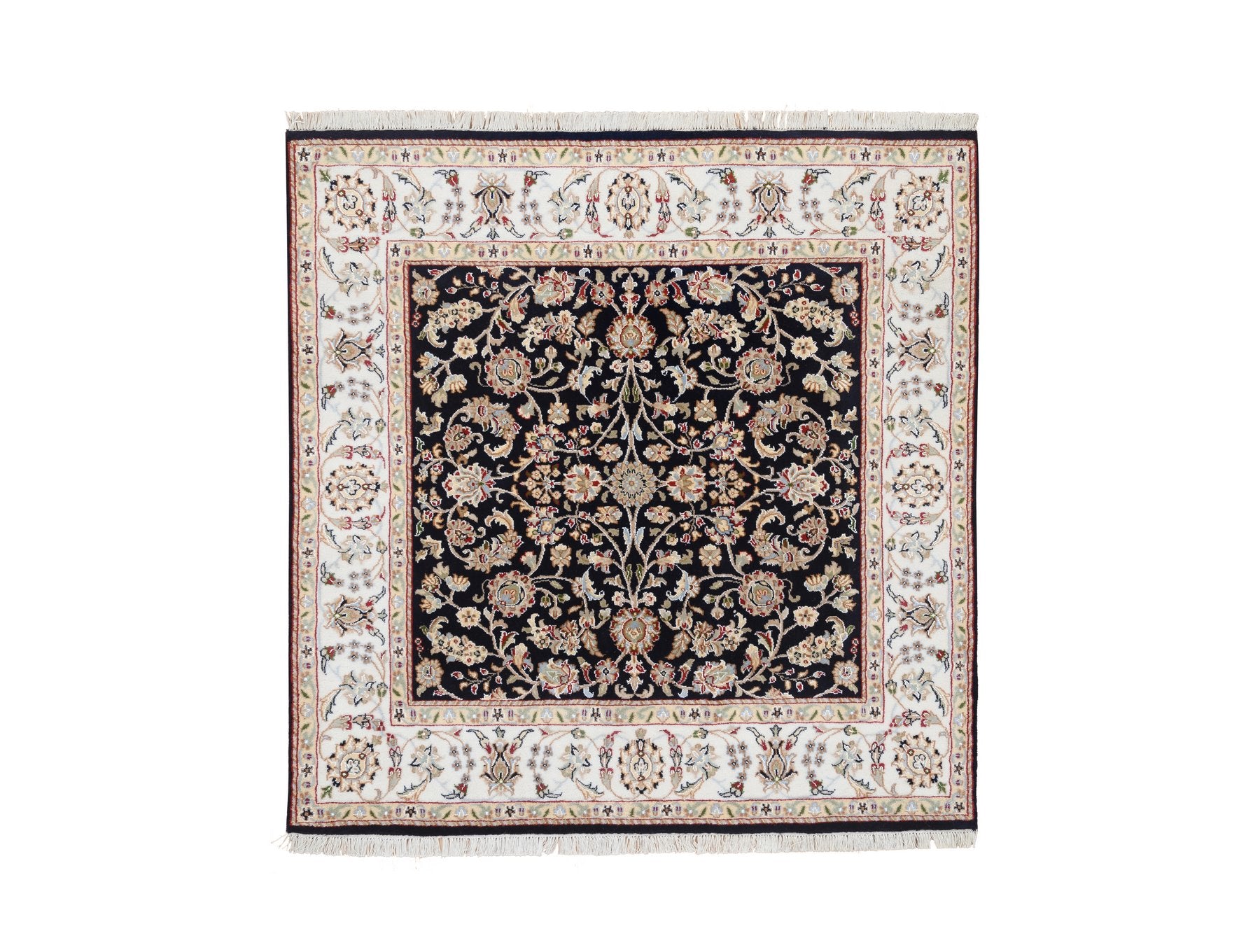 Nain Fine Oriental hand-knotted wool rug in Blue & Ivory, 5' x 5' — SKU O064043