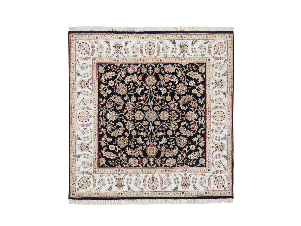 Nain Fine Oriental hand-knotted wool rug in Blue & Ivory, 5' x 5' — SKU O064043
