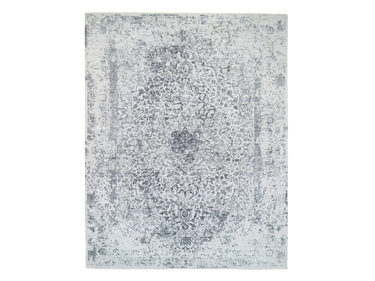 Transitional hand-knotted wool/silk rug in Gray, 12'1" x 15'1" — SKU O064054
