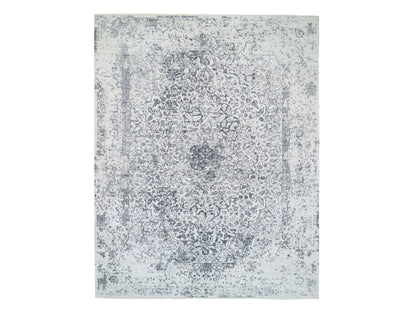 Grey 12'1" x 15'1" Transitional Hand knotted Wool/Silk Rug - Sku: O064054