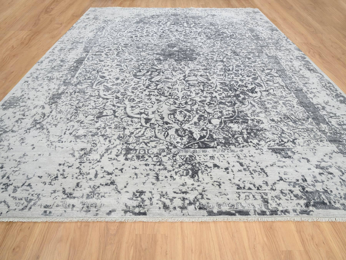 Transitional hand-knotted wool/silk rug in Gray, 12'1" x 15'1" — SKU O064054 (view 2)
