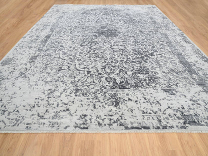 Grey 12'1" x 15'1" Transitional Hand knotted Wool/Silk Rug - Sku: O064054