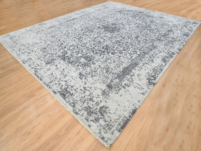 Grey 12'1" x 15'1" Transitional Hand knotted Wool/Silk Rug - Sku: O064054