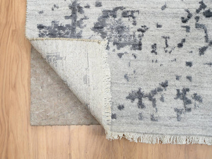 Grey 12'1" x 15'1" Transitional Hand knotted Wool/Silk Rug - Sku: O064054