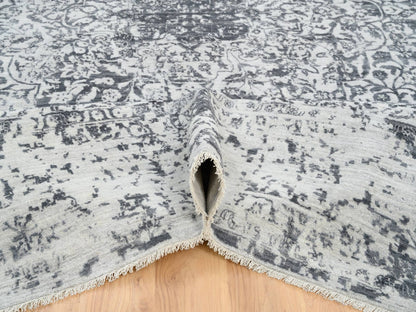 Grey 12'1" x 15'1" Transitional Hand knotted Wool/Silk Rug - Sku: O064054