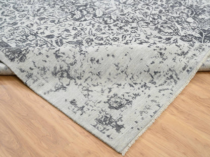 Grey 12'1" x 15'1" Transitional Hand knotted Wool/Silk Rug - Sku: O064054