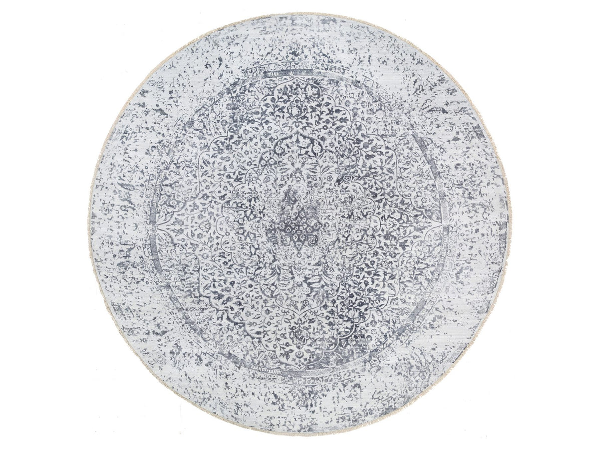 Transitional hand-knotted wool/silk rug in Gray, 11'9" x 11'9" — SKU O064058