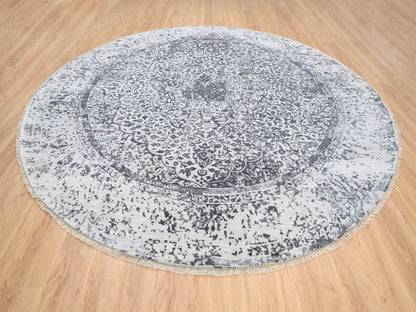 Grey 11'9" x 11'9" Transitional Hand knotted Wool/Silk Rug - Sku: O064058
