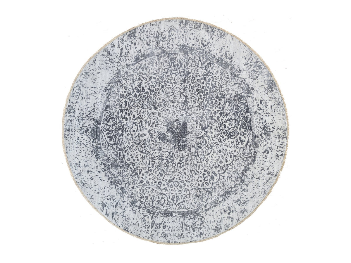 Transitional hand-knotted wool/silk rug in Gray, 9'9" x 9'9" — SKU O064059