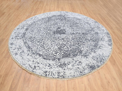 Grey 9'9" x 9'9" Transitional Hand knotted Wool/Silk Rug - Sku: O064059