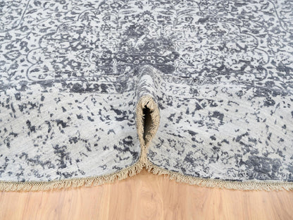 Grey 9'9" x 9'9" Transitional Hand knotted Wool/Silk Rug - Sku: O064059
