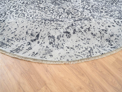 Grey 9'9" x 9'9" Transitional Hand knotted Wool/Silk Rug - Sku: O064059