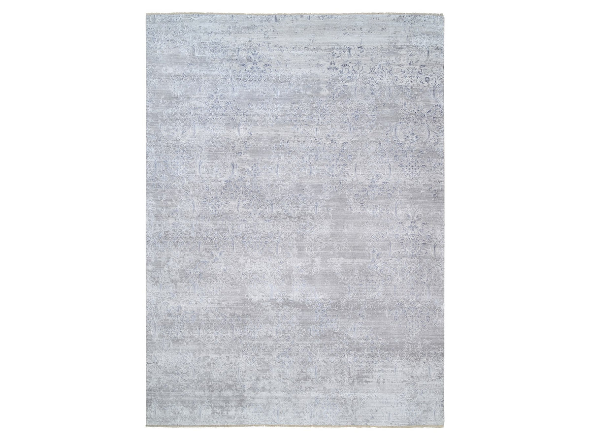 Transitional hand-knotted wool/silk rug in Gray, 10' x 13'10" — SKU O064085