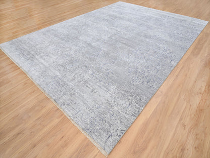 Transitional hand-knotted wool/silk rug in Gray, 10' x 13'10" — SKU O064085 (view 3)