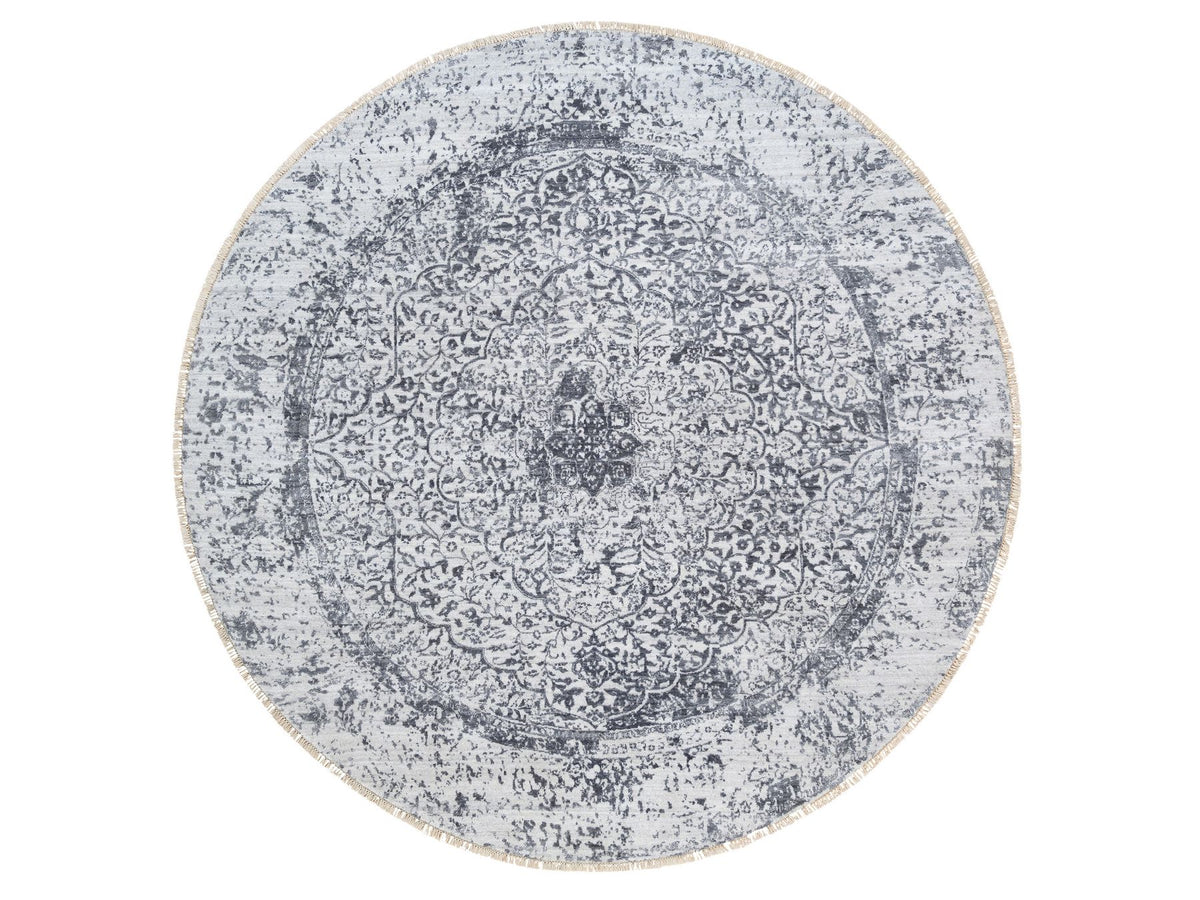 Transitional hand-knotted wool/silk rug in Gray, 7'10" x 7'10" — SKU O064086