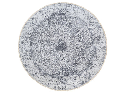Transitional hand-knotted wool/silk rug in Gray, 7'10" x 7'10" — SKU O064086