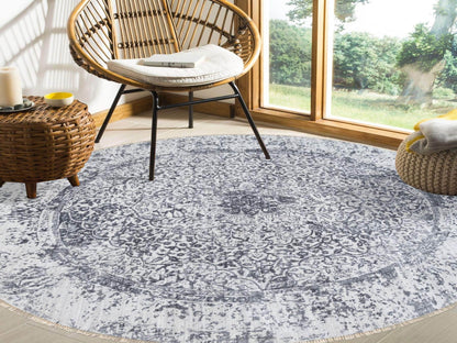 Grey 7'10" x 7'10" Transitional Hand knotted Wool/Silk Rug - Sku: O064086