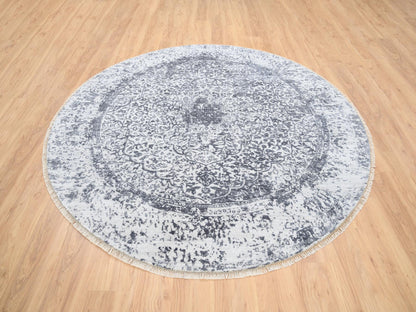 Grey 7'10" x 7'10" Transitional Hand knotted Wool/Silk Rug - Sku: O064086