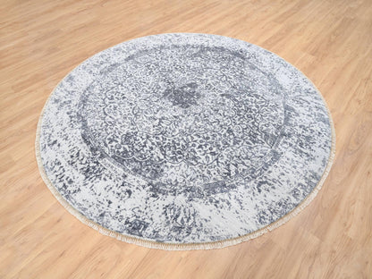 Grey 7'10" x 7'10" Transitional Hand knotted Wool/Silk Rug - Sku: O064086