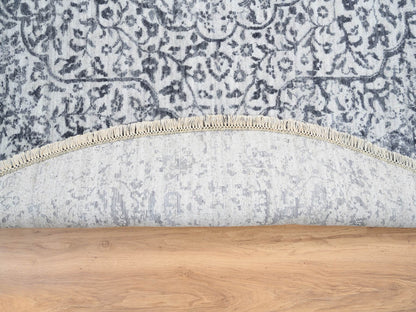 Grey 7'10" x 7'10" Transitional Hand knotted Wool/Silk Rug - Sku: O064086
