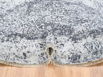 Grey 7'10" x 7'10" Transitional Hand knotted Wool/Silk Rug - Sku: O064086