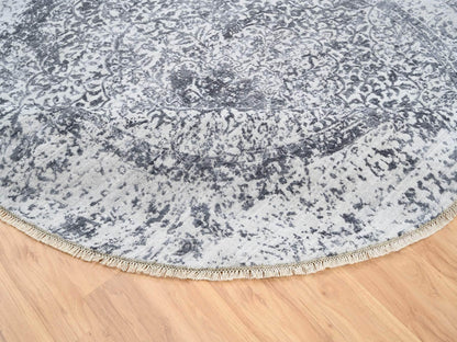 Grey 7'10" x 7'10" Transitional Hand knotted Wool/Silk Rug - Sku: O064086