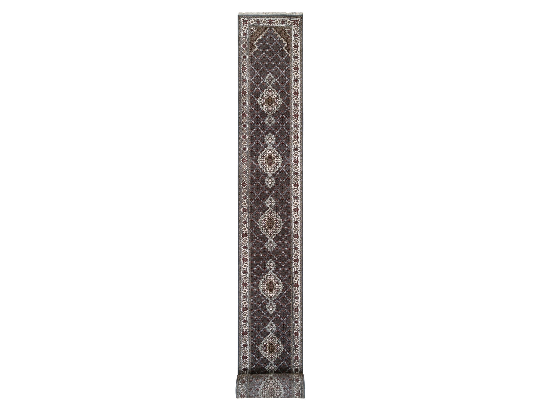 Tabriz Fine Oriental hand-knotted wool runner in Gray & Ivory, 2'6" x 26' — SKU O064089