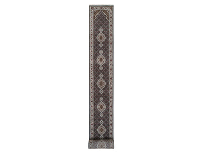 Grey 2'6" x 26'0" Traditional Hand knotted Wool Rug - Sku: O064089