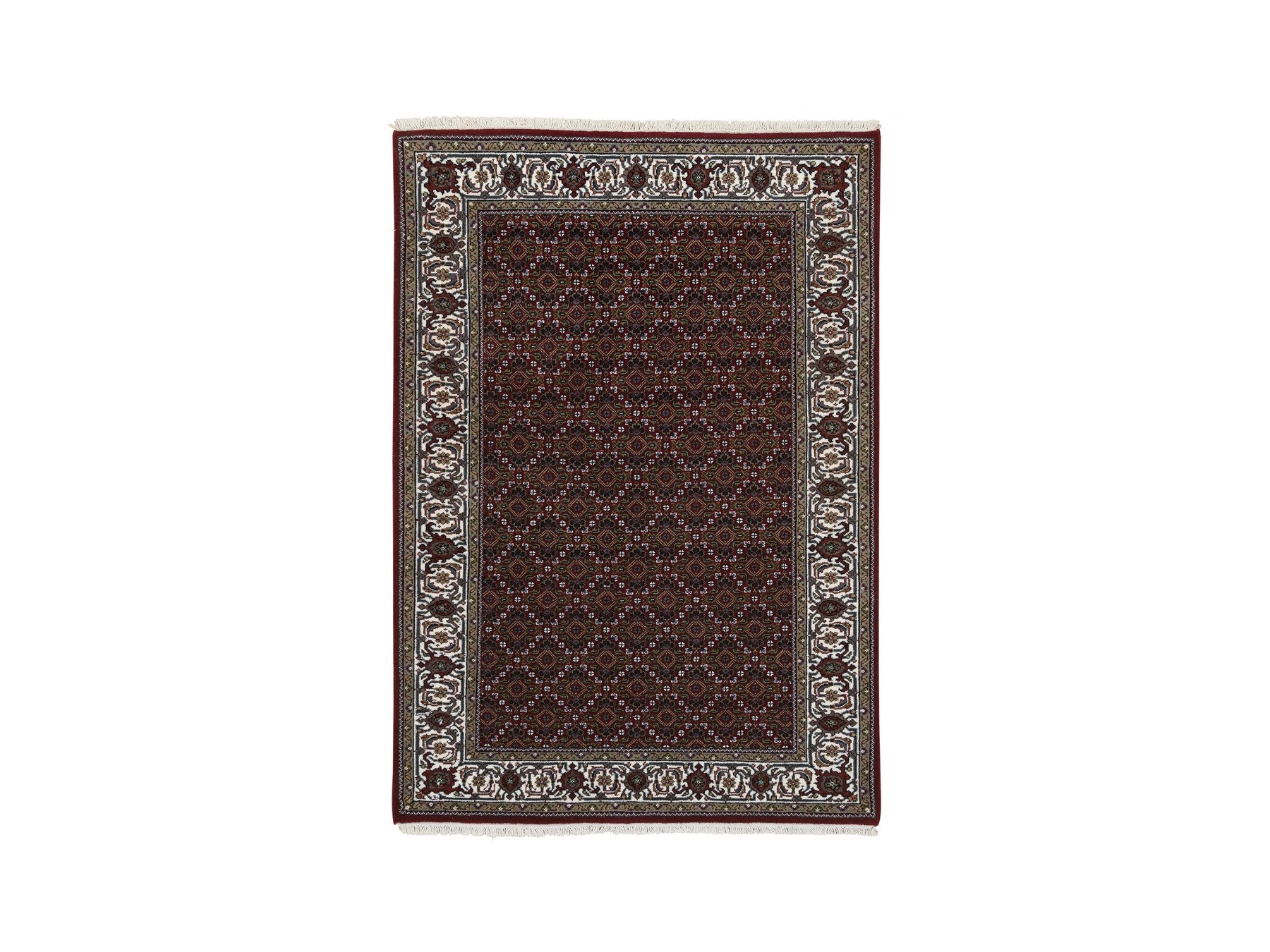 Herati Fine Oriental hand-knotted wool/silk rug in Red & Ivory, 4' x 5'10" — SKU O064124