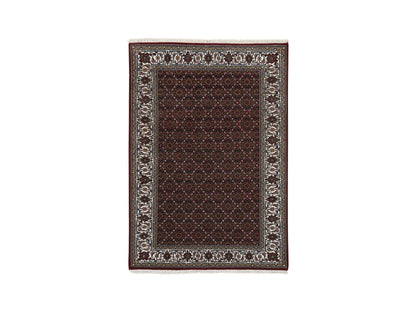 Red 4'0" x 5'10" Traditional Hand knotted Wool/Silk Rug - Sku: O064124