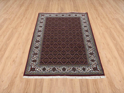 Red 4'0" x 5'10" Traditional Hand knotted Wool/Silk Rug - Sku: O064124