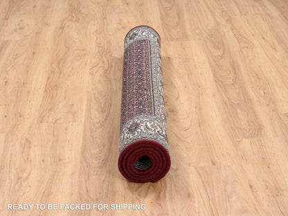 Red 4'0" x 5'10" Traditional Hand knotted Wool/Silk Rug - Sku: O064124