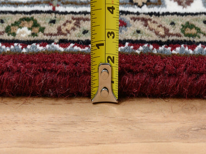 Red 4'0" x 5'10" Traditional Hand knotted Wool/Silk Rug - Sku: O064124