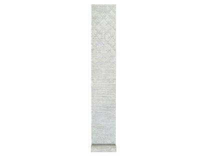 Grey 2'7" x 24'3" Modern / Contemporary Hand knotted Wool Rug - Sku: O064136