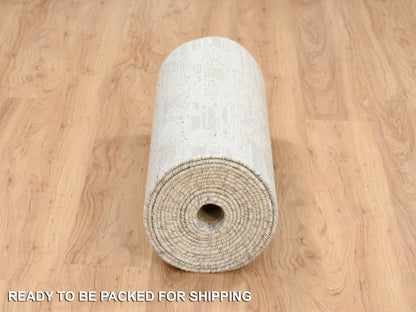 Grey 2'7" x 24'3" Modern / Contemporary Hand knotted Wool Rug - Sku: O064136
