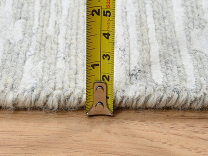 Grey 2'7" x 24'3" Modern / Contemporary Hand knotted Wool Rug - Sku: O064136