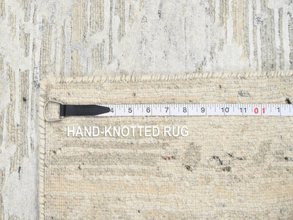 Grey 2'7" x 24'3" Modern / Contemporary Hand knotted Wool Rug - Sku: O064136