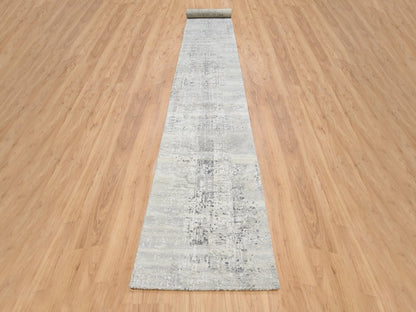 Ivory 2'6" x 20'0" Modern and Contemporary Hand knotted Wool Rug - Sku: O064138