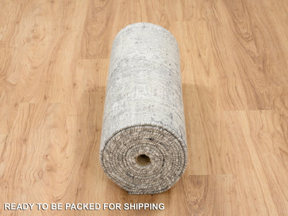 Ivory 2'6" x 20'0" Modern and Contemporary Hand knotted Wool Rug - Sku: O064138