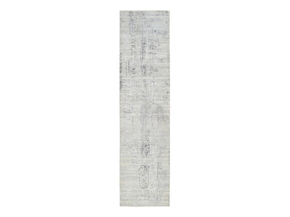 Grey 2'6" x 10'1" Modern / Contemporary Hand knotted Wool Rug - Sku: O064139