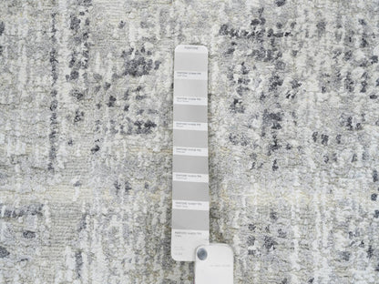 Grey 2'6" x 10'1" Modern / Contemporary Hand knotted Wool Rug - Sku: O064139