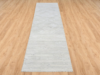 Grey 2'6" x 9'9" Modern / Contemporary Hand knotted Wool Rug - Sku: O064140